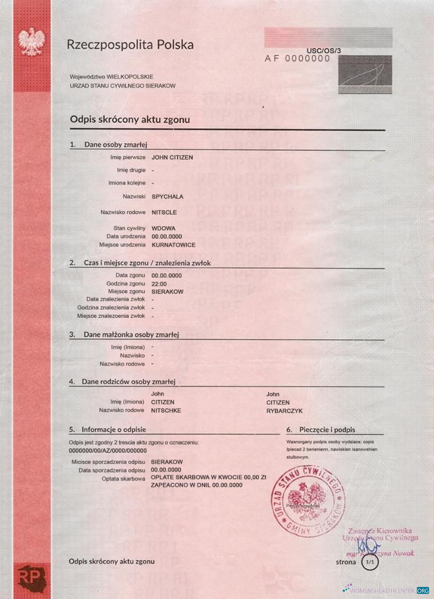 Download Poland death certificate Photoshop template